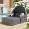 Jtyca Gartenlounge Set, Sonneninsel mit Verstellbarem Baldachin, Doppel-Lounge mit 4 Kissen und Abnehmbarem, Kissenbezug für Garten & Pool, PE-Rattan, Grau