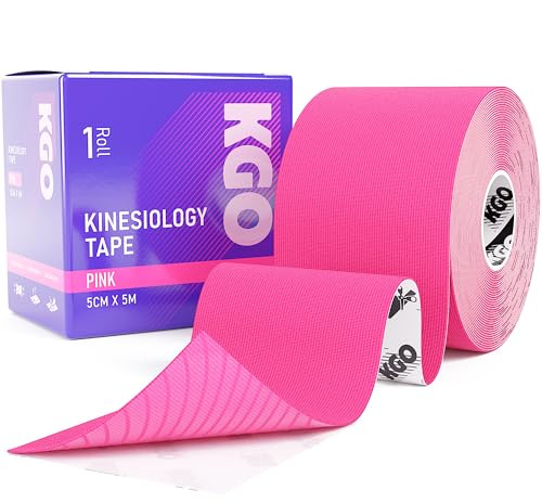 KGO Kinesiology Tape, Sports Elastic Tape for Muscle and Joint Support, Kinesio Tape, K Tape, Physio Tape, 5cm x 5m (Pink, 5cm x 5m (Box of 1))