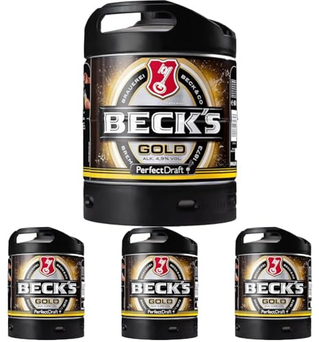 BECK'S Gold Helles Lager Bier Perfect Draft (1 x 6l) MEHRWEG Fassbier (Packung mit 4)