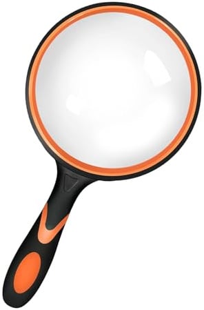 100 mm Lupe, 10-Fach Bruchsichere Handlupe mit Weichem Griff (Orange) | Leselupe für Senioren, Wissenschaftsbücher, Hobby‑Beobachtung & Insektenbeobachtung