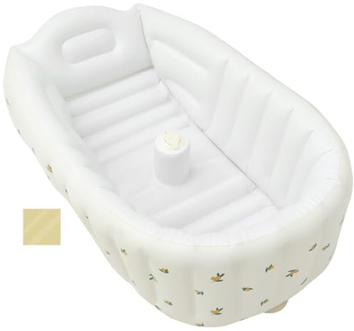 Baby Badewanne,Aufblasbare Babybadewanne mit eingebauter Pumpe,Rutschfest Komfortables Mini Luftschwimmbecken,Reise Tragbares Babybadewannen Set für Reisen von 2-5 Jahren (Olivenstil)
