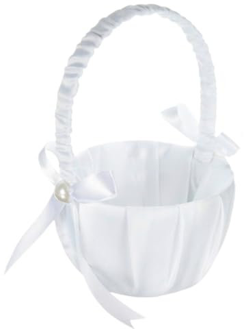 ETUCYNG 20x13 Cm Streukörbchen Hochzeit Weiß Blumenmädchen Korb Blumenkorb Hochzeit Körbe Blumen Streuen Hochzeit Blumenkörbe Aus Satin Handheld Blumenkorb Für Blumenmädchen