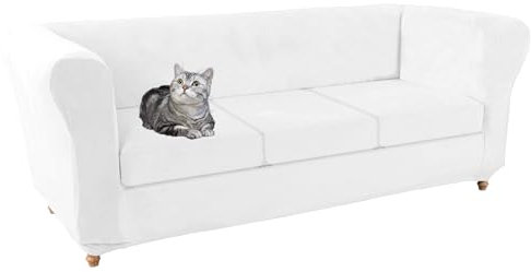 Chesterfield Sofabezug 1, 2, 3-teilig, Stretch-Sofa-Schonbezüge, waschbar, Samt, Couchbezug, Kissen, Möbelschutz für gebogene Sofas, Weiß + 3 kleine Sitze)