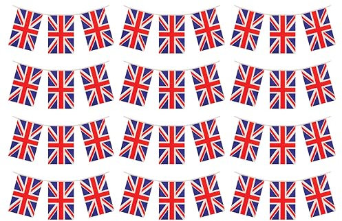 Henbrandt 12 x Union Jack Rectangular Party Buntings 10m Celebration Great Britain British Party Decorations with 20 Flags each Royal Theme Pub BBQ Decoration