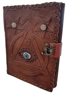Keskin Handgefertigtes Grimoire-Tagebuch aus Leder - Zauberbuch der Schatten für Hexerei, Wicca, Hexentagebuch & Notizbuch - Vintage Blanko Journal für Zaubersprüche und Ritualnotizen, 20 x 15 cm