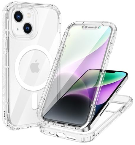 XTCASE für iPhone 14 Hülle Magnetisch Kompatibel mit Magsafe, 360 Grad Ganzkörper Schutzhülle mit eingebauter Displayschutzfolie, Stoßfest Kratzfeste Nie Vergilbung FallSchutz, Transparent