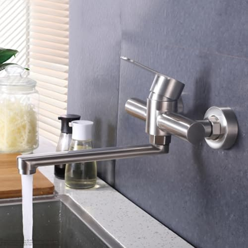 XSDSM Rubinetto A Muro Cucina Acciaio Inox Rubinetto per Lavatoio Lavanderia Miscelatore Monocomando 23 cm,Spazzolato