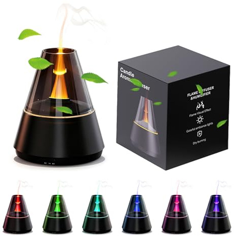 120ml Diffuser Aroma Diffuser mit Simuliertem Feuer & 7-Farbiger LED, Zeitschaltbar Diffuser Raumbefeuchter für Ätherische Öle mit, Romantisches Valentinstagsgeschenk Geschenk für Partner