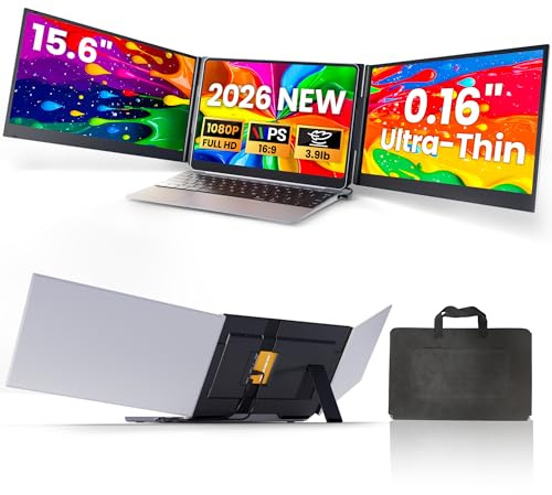 Extension d'écran d'ordinateur portable, 15,6 pouces, ultra léger et fin, triple moniteur portable pour ordinateur portable avec écran IPS 1080p, deux câbles USB-C/HDMI Plug-Play pour Mac/Win/Android