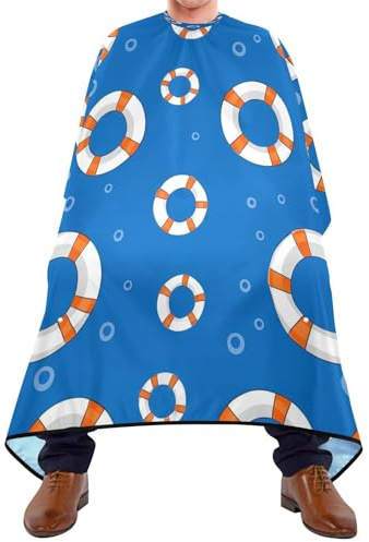 Barbers Cape Oranges Lifebuoys Blue Cutting Gowns Professional Barber Gown Unisex Hairdressers Gown For Shampoo Hairdressers Coloring Styling 140X168Cm