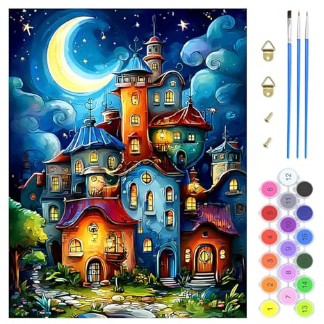 TOSTOG Peinture par Numéro Adulte Château magique Peinture par Numéros pour Adulte ville de conte de fées Paint by Numbers Kit pour Décoration Murale et Cadeaux Pour La Maison(30×40cm)