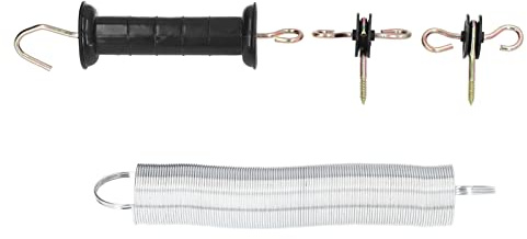 LONGONGAN Electric Fence Gate Kit, PP Iron Spring Door Accessory with Insulated Handle and Nails, 5 Meter Stretchable Livestock Gate Closure for Electric Fence Systems