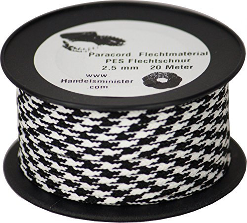 Handelsminister.com 20m Paracord Schnüre Flechtschnur 2,5mm Multicolor 2-farbig Mantelschnur für Paracord-Flechttechniken, Farbe:weiß/schwarz