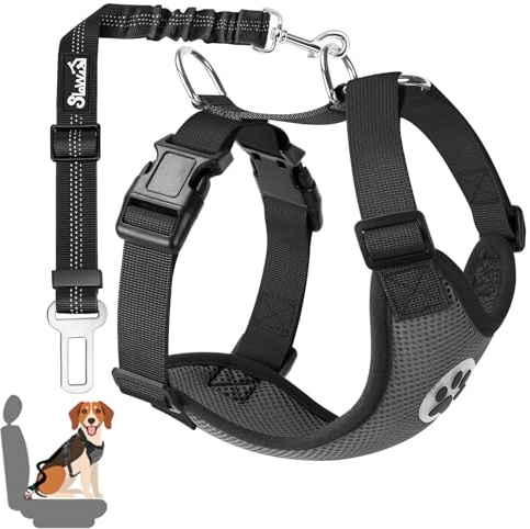 SlowTon Hundegeschirr mit Sicherheitsgurt Double luftdurchlässiges Latex-Gittergewebe Geschirr reguläre Reisenweste Autosicherheitsgurt für alle alltäglichen und sportlichen Aktivitäten dem Vierbeiner