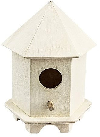 Casetta per uccelli in legno, Design 4, dimensioni: 14,5 x 11 x 9,5 cm, decorazione primaverile per casa e giardino, fai da te