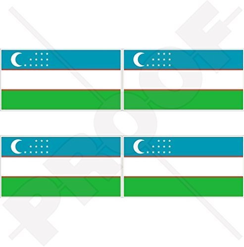 USBEKISTAN Usbekische Flagge, Fahne Usbekisch 50mm Auto & Motorrad Aufkleber, x4 Vinyl Stickers