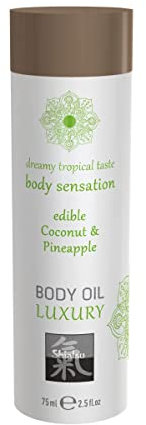 HOT SHIATSU Body Oil Luxury Coconut & Pineapple. Essbares Massageöl mit anregendem, aphrodisierenden Geschmack. Mehr spass & erotik bei der Partnermassage, 75 ml