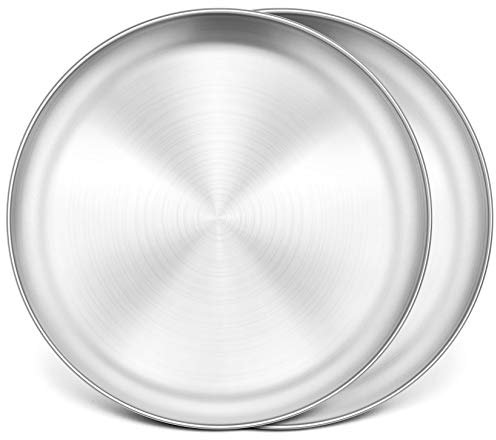 P&P CHEF Pizzablech aus Edelstahl, rund, für Kuchen, Kekse, Pizza, Kuchen, ungiftig und robust, spülmaschinenfest und leicht zu reinigen, 34,9 cm, silberfarben, 2 Stück