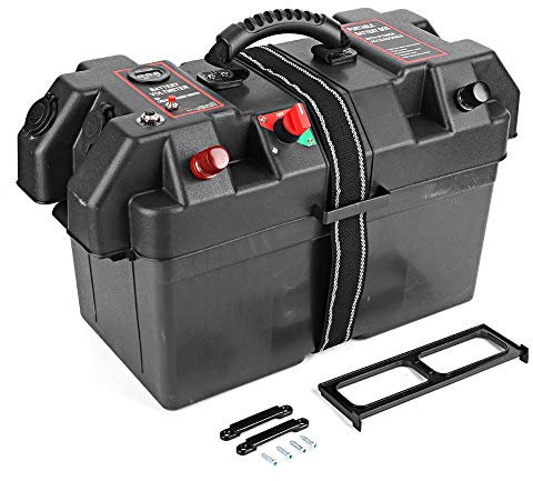 Qiilu Battery Box, Plastic Trolling Motor Power Center Station Battery Box USB & 12V Port.-for power center