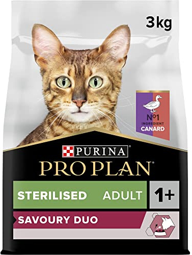 PRO PLAN Sterilised Adult Savoury Duo Ente und Leber, 3 kg | Katzenfutter sterilisiert Ente und Leber Geschmack – hoher Proteingehalt für das Wohlbefinden des Urins – Gesundheit Katze