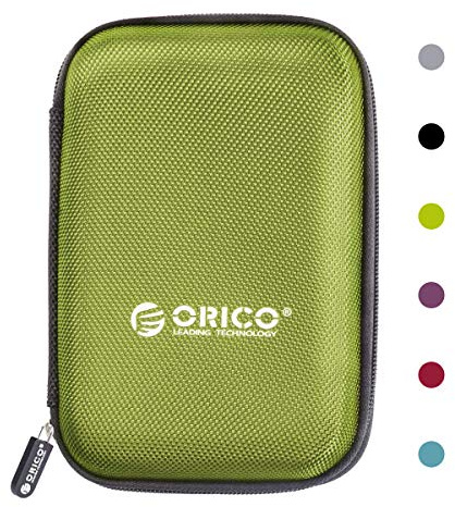 ORICO Hard Drive Case 2.5 inch External Drive Storage Carrying Bag Waterproof Shockproof with Inner Size 5.5x3.5x1.0inch for Organizing HDD and Electronic Accessories, Green(PHD-25)