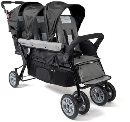 Gaggle Compass 3-Sitzer-Kinderwagen, Dreifach-Kinderwagen für Säuglinge und 2 Kleinkinder, Schwarz