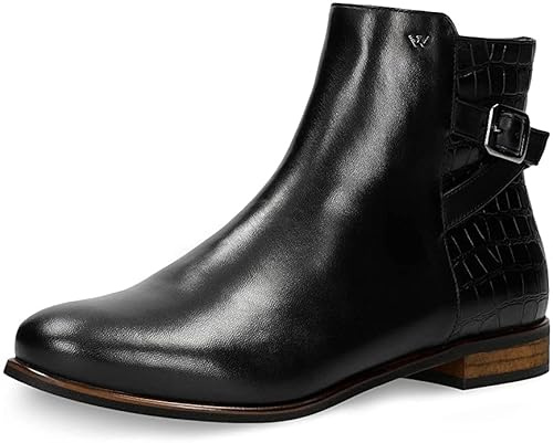 WOJAS Damen Stiefeletten aus geprägtem Glattleder – Damenschuhe Reitstiefel Leder Flach Halbstiefel Herbst Schuh – Schwarz, 55066-51, Gr. 39