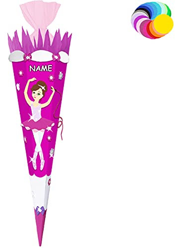 Bastelset - Schultüte Farbe & Größe wählbar 70/85 / 100 cm - Tänzerin - Ballerina - inkl. Name - Farbe frei wählbar - Bastelschultüte - Zuckertüte zum s..