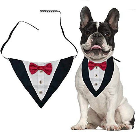 HACRAHO Hunde-Smoking-Halsband, 1 Stück, formelles Hunde-Smoking, Bandana, Halsband mit Fliege, verstellbar, Haustier-Smoking-Halstuch für Hochzeit, Party, für Haustiere, Hunde, Katzen, Rot