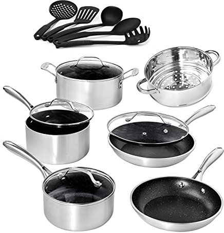 Granitestone Granite Stone Cookware Set Nonstick Pots and Pans Set– 10Pc Cookware Sets |+ 5 Piece Utensil Set| Cookware Pots and Pans for Cooking Pan Set | Diamond Cookware Set Nonstick Pan Set