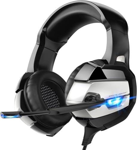 gamingdio Gaming Headset with Mic PS4 Gaming Headphones PC Wired Headphones Light 7.1 Surround for PC PS4 PS5 (Black Grey)
