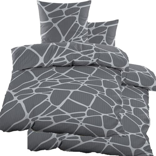 KH-Haushaltshandel 4-TLG. Seersucker Bettwäsche 2X 135x200 +80x80cm, grau, Mosaik, bügelfrei, Microfaser (60379)