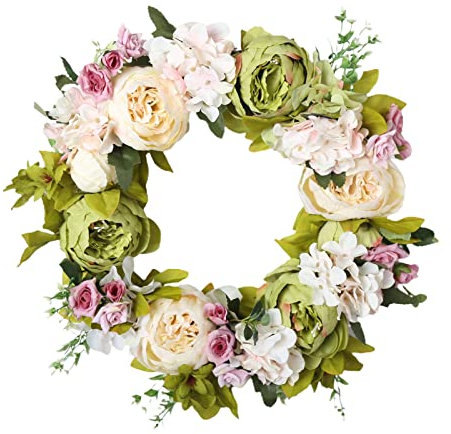 QYLJZB Künstliche Pfingstrosen, 40 cm, Frühlingsgrün, für Eingangstür, Wand, Fenster, Hochzeit, Party, Dekoration