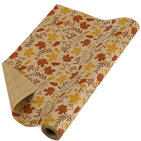 RUSPEPA Kraft-Geschenkpapierrolle – Herbstliches Ahornblatt-Design, Ideal Für Thanksgiving, Geburtstag, Party, Babyparty – 43 cm X 10 m