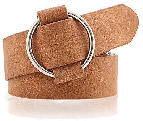 NiceYnn 3cm de Large Ceinture Femme en Faux Cuir sans Aiguille | pour Jeans Pantalon Robe Veste Réglable Couleur Uni Boucle Ronde