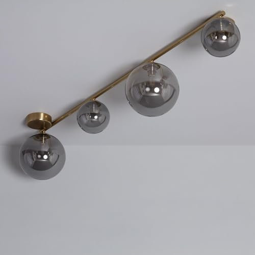 LEDKIA LIGHTING - Lampadario Moonlight Brass 4 Luci | Metallo e Vetro | Design Elegante | Compatibile con Lampadine G9 | Ideale per Soggiorno e Camera, Grigio Smoke, Metallo Vetro