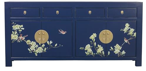 Fine Asianliving Chinesisches Sideboard Nachtblau Handgemalt B180xT40xH85cm
