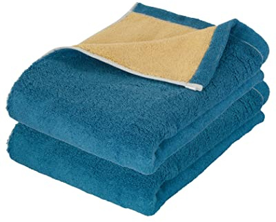 Imabari Towel Ri Big Badetuch Made in Japan 2er Set dick 70 x 130 cm saugfähig schnelltrocknend 100% (Marineblau × Beige, Gesichtshandtuch)