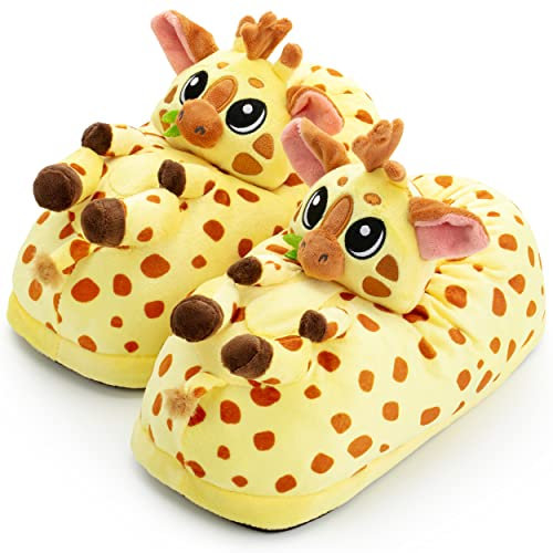 corimori Witizige Plüsch-Hausschuhe Giraffe Theo für Kinder und Erwachsene | Gelb braun orange, EU Einheitsgr. 34-44 | Pantoffeln Slipper Schuhe