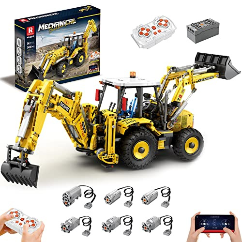 22018 Technik Ferngesteuerter Baggerlader Bausteine, 2466 Teile mit 6 Motoren Backhoe Loader Klemmbausteine Spielzeug Modell Bausatz (Originalverpackung)