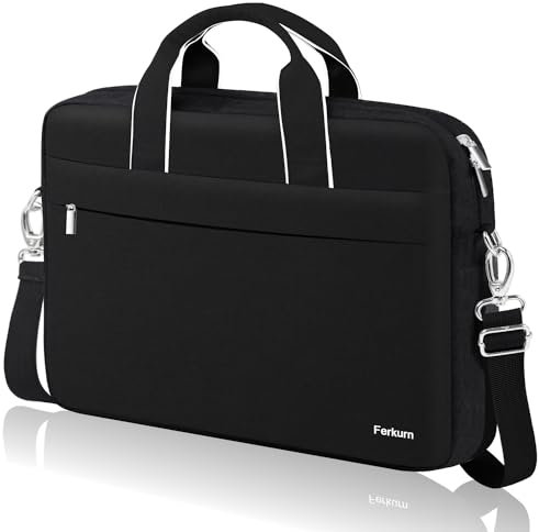 Ferkurn Laptop Bag Case for Women Men, Messenger Computer Bag Briefcase with Shoulder Compatible with Macbook Pro/Air, HP Pavilion, XPS Latitude, ASUS, Acer, Samsung, Black, 15 15.6 16 Inch
