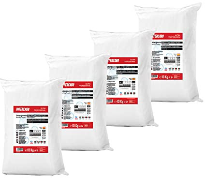 Waschpulver mit Aktivsauerstoff und Enzymen für Waschmaschinen 40kg - Waschpulver Grosspackung - Für weiße und bunte Wäsche - XXL Profi Waschmittel - Universal Waschpulver - 4 x 10 Kg