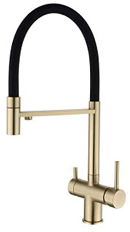 3 Wege Wasserhahn Küche, Küchenarmatur 3 Wege Messing Schwenkbar Küche Wasserfilter Wasserhahn-Gebürstetes Gold