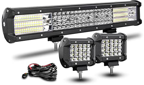 RIGIDON 45cm 450W Led Lichtbalken mit Kabelbaum, 2 x 60W Spot Offroad Beleuchtung, Wasserdicht Led Arbeitsscheinwerfer bar für 4x4 Auto SUV ATV KFZ LKW Traktor Fahrzeuge, 6000K led Scheinwerfer