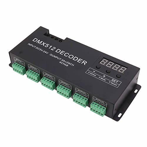 LED-DMX-Decoder, Digitalanzeige, fortschrittlicher Chip, DC 5–24 V, flexibler Betrieb, 24-Kanal-Mehrfachdimmung, DMX512-LED-Controller für die Bühne
