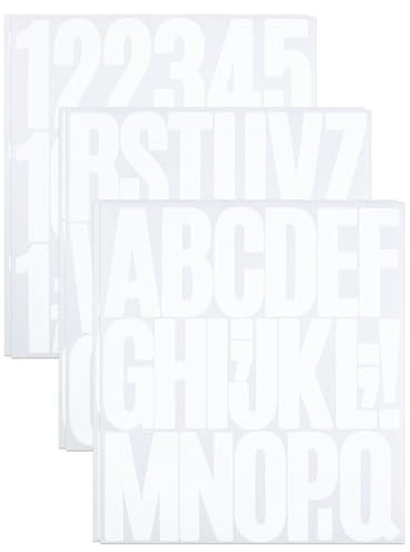 3 Inch Sticky Vinyl Letter Number Stickers, 6 Sheets Stick On Large Alphabet Sticker for Scrapbook, DIY & Craft - White