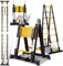 Eulenke Scala telescopica in alluminio 5m(2,5+2,5) m, scala retrattile con doppia puleggia rimovibile e bilanciere, scala pieghevole carico massimo 150kg, scala allungabile antiscivolo, nero e giallo