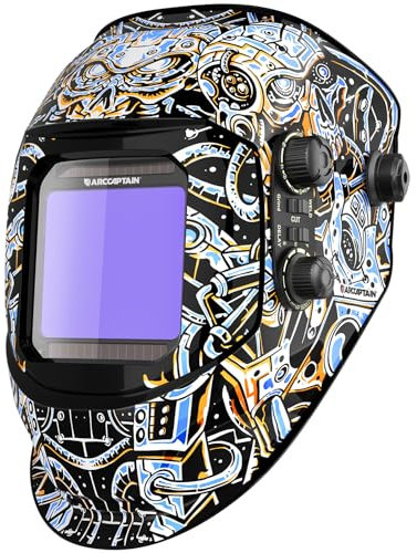 ARCCAPTAIN Schweißhelm Automatik Real Colour Vollautomatik Schweisshelme mit Extra Großem Sichtfeld 10X9cm, Wahre Farbe Schweißerhelme Breiter Schatten 4/9-13 für ARC TIG MIG