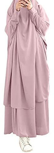 Muslimische Kleider Damen, Abaya Muslim Damen 2 Teiler Gebetskleid mit Hijab Muslimisches Zweiteiliges Gebetskleidung für Frauen Islamischer Naher Osten Dubai Türkei Abaya Kaftan Hijab Kleid