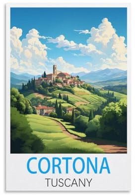 Cortona Toskana Vintage-Reiseposter, 60 x 90 cm, Leinwand, Wandkunst, Wandbild, Gemälde, Dekoration, Wohnzimmer, Schlafzimmer, Dekoration